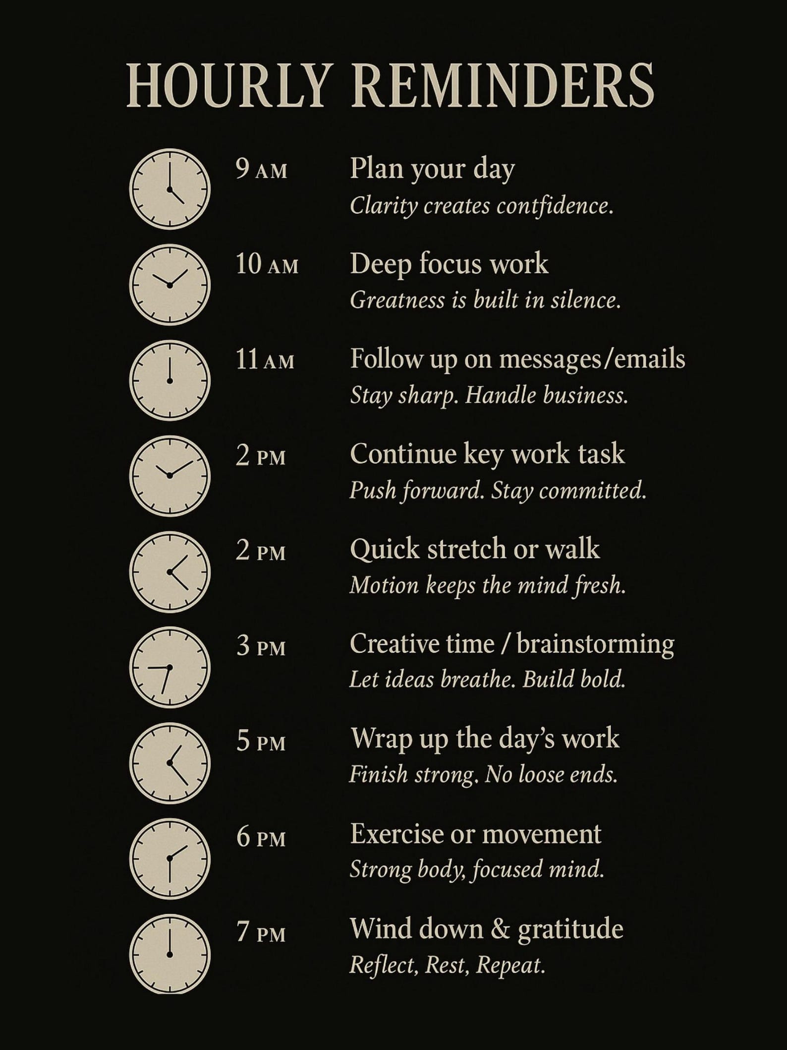 Hourly Motivational Poster | Daily Routine Productivity Print | Digital ...