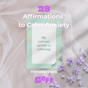 28 afirmaciones para calmar la ansiedad / Tarjetas de autocuidado imprimibles / Descarga digital en PDF / Frases sanadoras para la paz interior y la atención plena