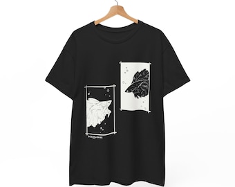 Artistic Unisex Heavy Cotton Tee - Unique Fish Design, Casual Wear, Graphic T, Gift for Aquatic Lovers, Summer Fashion