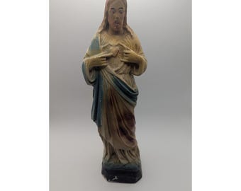 Estatua de yeso vintage del Sagrado Corazón de Jesús de 31,75 cm (12,5 pulgadas), figura religiosa católica
