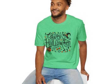 Happy Halloween T-Shirt, Spooky Skeleton Pumpkin Design