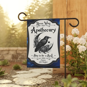 Raven Apothecary Garden Flag: Whimsical Halloween Decor
