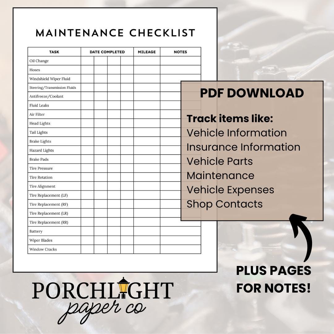 Printable Car Maintenance Log: Auto Service Tracker (PDF Download) - Etsy