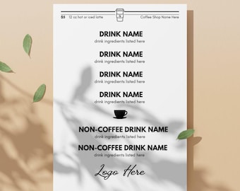 Merchandise Menu Price Sheet for Cafe, Coffee Shop, Mobile Drink Station, Vendor, and more