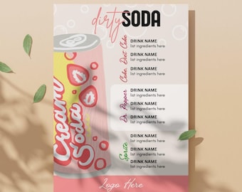 Dirty Soda Menu Template | Editable Canva Template | Soda Bar Printable Sign | DIY Soda Shop Menu | Party Bar Sign | Instant Download