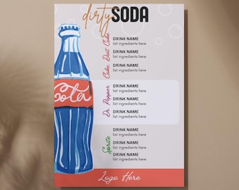 Dirty Soda Drink Menu Canva Editable Template Printable for Coffee Shop, Cafe, Drink Station