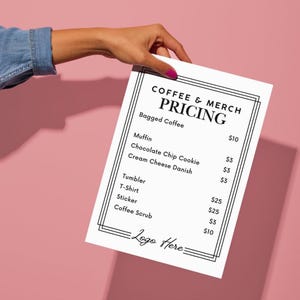 Tabela de preços de cardápios de mercadorias para cafés, cafeterias, postos de bebidas móveis, vendedores e muito mais