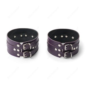 Fierce and Feminine: Purple Leather Bondage Thigh Cuffs – Comfort‑Fit Leg Restraints for Nightlife & Roleplay