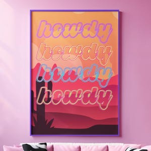 Cheerful Howdy Country Western Wall Decor Living Room Decor Cowgirl Aesthetic Wall Art for Dorm Room Cowboy Decor Cowboy Poster Home Decor