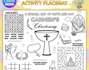 Hoja de actividades para niños sobre el bautismo / Página para mantel individual para la celebración del bautizo