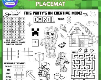 Tapete para colorear con diseño de bloques pixelados / Tapete para colorear para niñas gamers / Recuerdos de cumpleaños (Descarga digital)