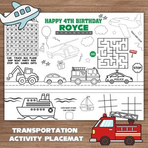 Personalized Transportation Birthday Party | Vehicles Theme Activity Party | Editable Transportation Party Favor | Vehicles Party Activity