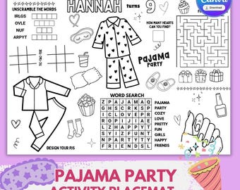 Personalized Pajama Party Activity Placemat - Sleepover Favor (Digital Download)
