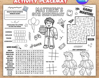 Personalized Blocky Avatar Coloring Pages Birthday Coloring Placemat |  Blocks Gamer Activity placemat | Blocks Party Table Games and Ideas