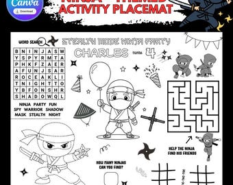 Mantel individual/página de juego de la fiesta ninja para niños