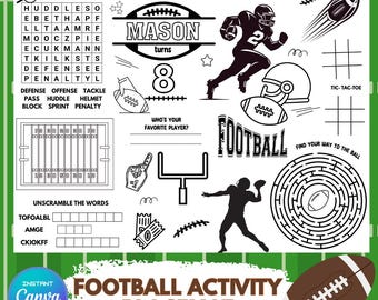Mantel individual personalizado para fiestas de fútbol: Página editable para la mesa de cumpleaños (Descarga digital)