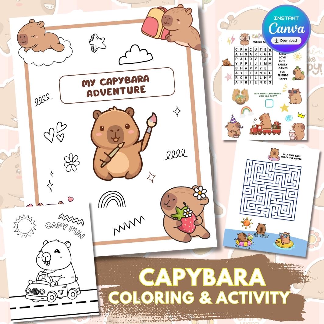 Spring Capybara Printable Capybara Activity Pages for Kids | Printable Coloring Book | Digital ...