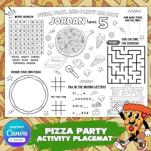 Personalized Pizza Party Activity Sheet: Editable Birthday Placemat (Digital Download)