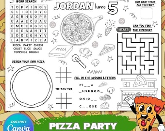Personligt aktivitetsblad för pizzafest: Redigerbar födelsedagsunderlägg (digital nedladdning)
