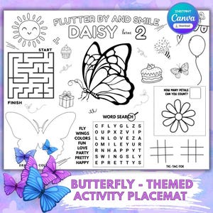 Butterfly Birthday Party Placemat: Editable Name & Age (Digital Download)