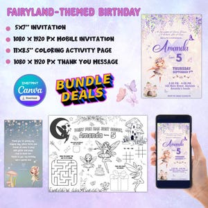 Fairy-Themed Party Four-in-One Bundle | Fairyland Party Supplies| Personalized Fairy Birthday Party Favours | Fairy Party Template