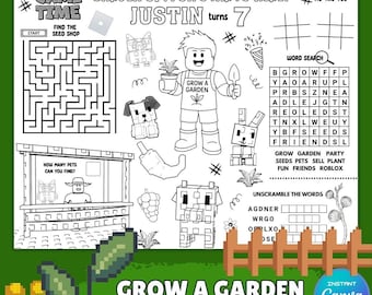 Wachsen Sie ein Garten-Themen-Party-Tätigkeits-Maltisch-Platzset für Jungen | Personalisierte wachsen eine Garten-Geburtstags-Party Tischset Seite