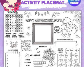 Mantel individual de actividades para el Día de la Madre para niños / Plantilla para colorear del Día de la Madre