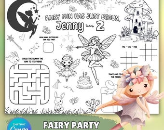 Personalized Fairy Party Activity Placemat | Editable Fairy-Themed Placemat | Fairy Themed Birthday Coloring Activity | Fairy for kids Party