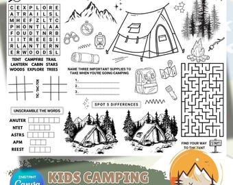 Kids Camping Activity Placemat | Personalized Summer Camp Coloring Page (Digital Download)