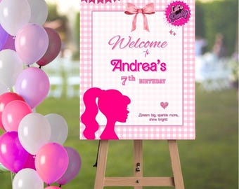 Cartel de entrada personalizado con temática de muñecas / Pancarta de bienvenida para fiestas