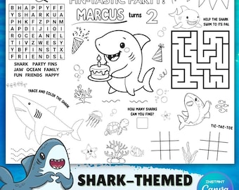 Shark-Themed Birthday Party for Boys and Girls | Shark Table Activities for Kids Party | Personalized Coloring Page/Sheet