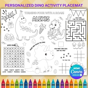 Personalized Dinosaur Party for Kids | Editable Dino Themed Table Activity | Dino Themed Birthday Coloring for Kids | Dino Table Page