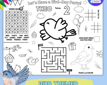 Bird Themed Activity Coloring Placemat for Party