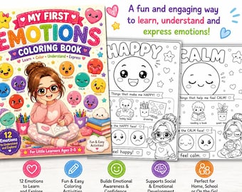My First Emotions Coloring Book for Kids Ages 2-5 | Toddler Learning Activity | Social Emotional Learning | Printable PDF