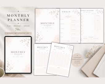 Minimal Monthly Planner Printable PDF | Elegant A4 Planner | Weekly Planner | Goal Planner | Undated Digital Download | Aesthetic Planner