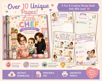 Little Chef Recipe Book for Kids | Printable Recipe Journal & Memory Book | Family Cookbook Activity | A4, A5, US Letter PDF