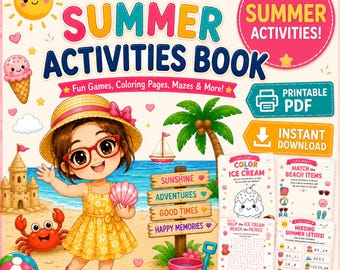 Summer Activity Book for Kids 4-8 | Printable PDF | Coloring Pages, Mazes, Tracing, Counting & Beach Activities