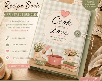 Family Recipe Book Printable | Cottagecore Recipe Binder | Recipe Journal PDF | Family Cookbook Pages | Instant Download