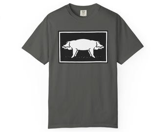 Endless Pig Woodcut Shirt Double Headed Hog Gothic Illustration Comfort Colors Tee