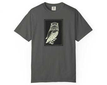 Two Owls Woodcut Shirt Gothic Illustration Tee Comfort Colors Dark Nature Art