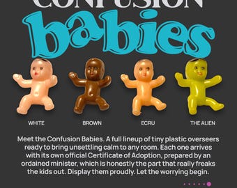 Confusion Babies Figurine, Funny Novelty Gag Gift with Adoption Certificate