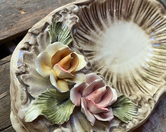 Vintage Capodimonte Roses Ash Tray