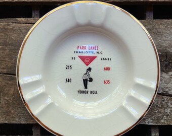 Vintage Park Lanes Bowling Alley Ashtray - Charlotte, NC Bowling Memorabilia
