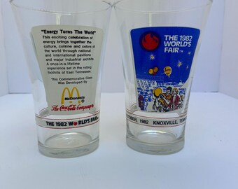 Vintage 1982 Knoxville Worlds Fair Glasses Set of 2 | McDonalds Coca Cola Souvenir Tumblers | Tennessee Collectible