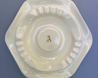 Vintage Monogrammed Ashtray Letter A Cream Pottery Ashtray Mid Century Smoking Stand Trinket Dish BEA Pottery Collectible