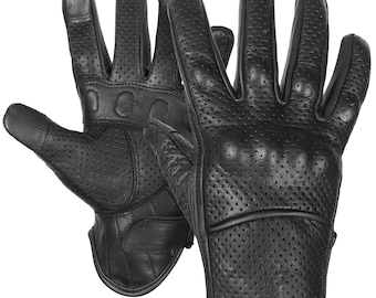 SCHOTT N.Y.C 1980s Men Winter GLOVES & Logo ~ Black Leather