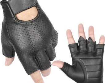 SCHOTT N.Y.C 1980s Men Winter GLOVES & Logo ~ Black Leather