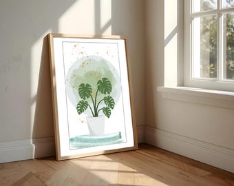 Sage Green Botanical Wall Art, Monstera Plant Print, Minimalist Nature Poster, Neutral Botanical Decor, Scandinavian Wall Art Download