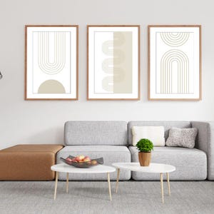 Boho Abstract Line Art Prints: Beige Minimalist Decor (Set of 3) (PDF Download)