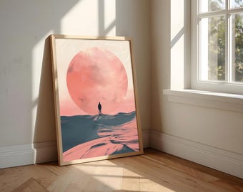 Surreal Landscape Wall Art, Desert Sunset Printable, Pink Sun Poster, Dreamscape Print, Modern Minimalist Digital Download